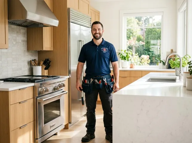 Appliance Repair Hero technician in a Aberdeen, NC kitchen after an appliance repair